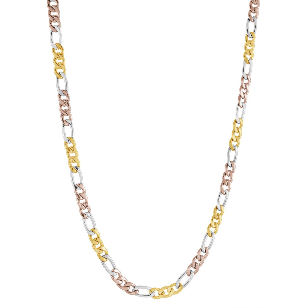 Veloria 4.5mm Figaro Chain 3 Tone Necklace