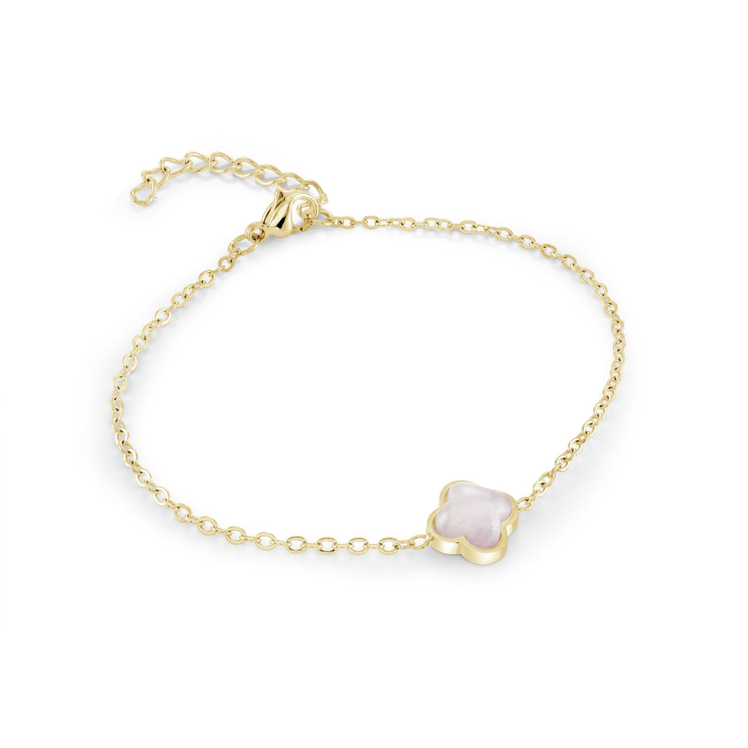 Veloria 10mm Rose-Quartz Lucky-Clover Bracelet