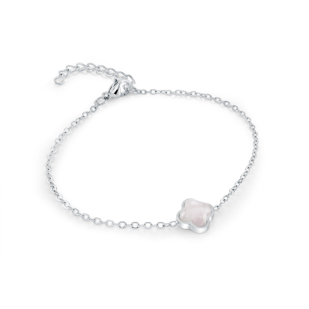 Veloria 10mm Rose-Quartz Lucky-Clover Bracelet