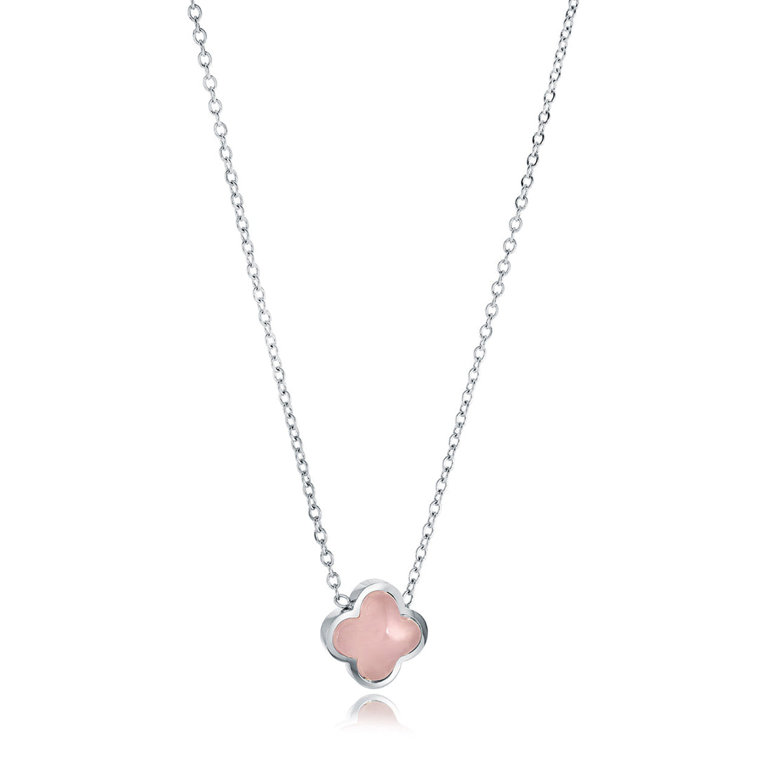 Veloria 10mm Rose-Quartz Lucky-Clover Necklace