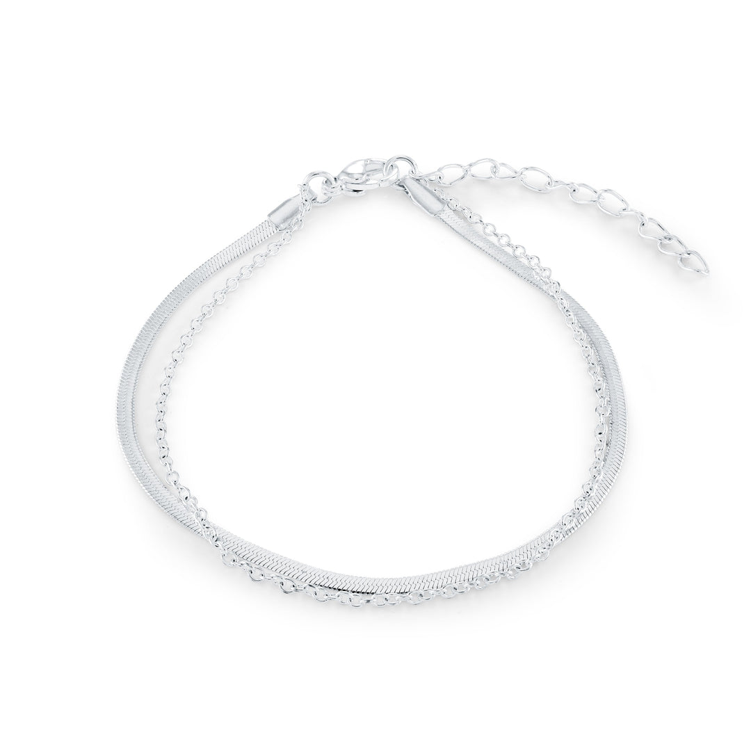 Veloria Steel 10" Herringbone Layered Anklet