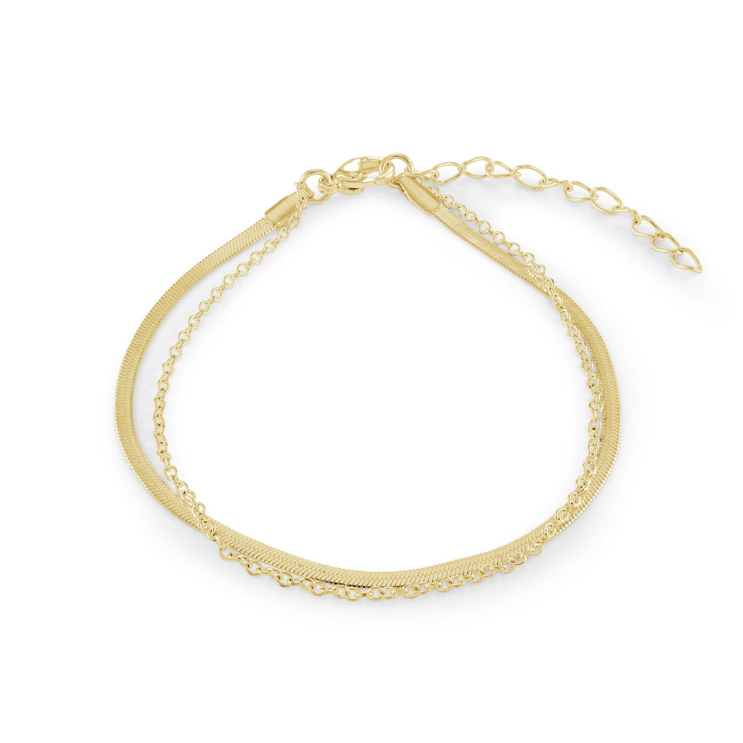 Veloria Steel Gold IP 10" Herringbone Layered Anklet