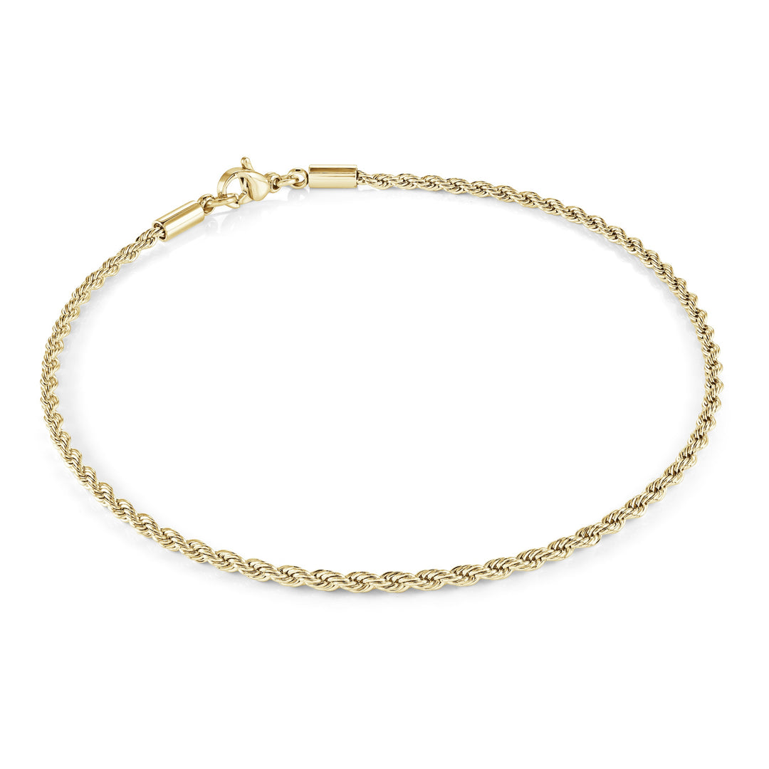 Veloria Steel Gold IP 10" 2mm Rope Link Anklet