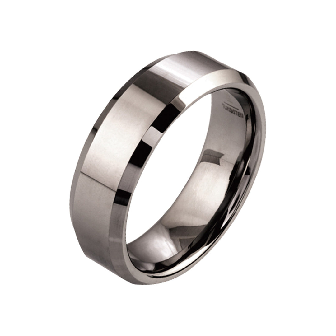 Italgem Steel Beveled Tungsten Ring 7mm