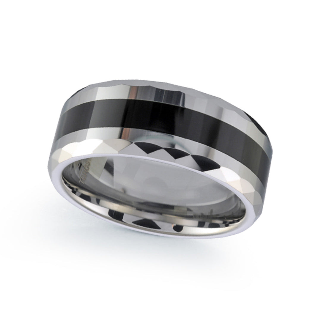 Italgem Steel Black Stripe Tungsten Ring 8mm