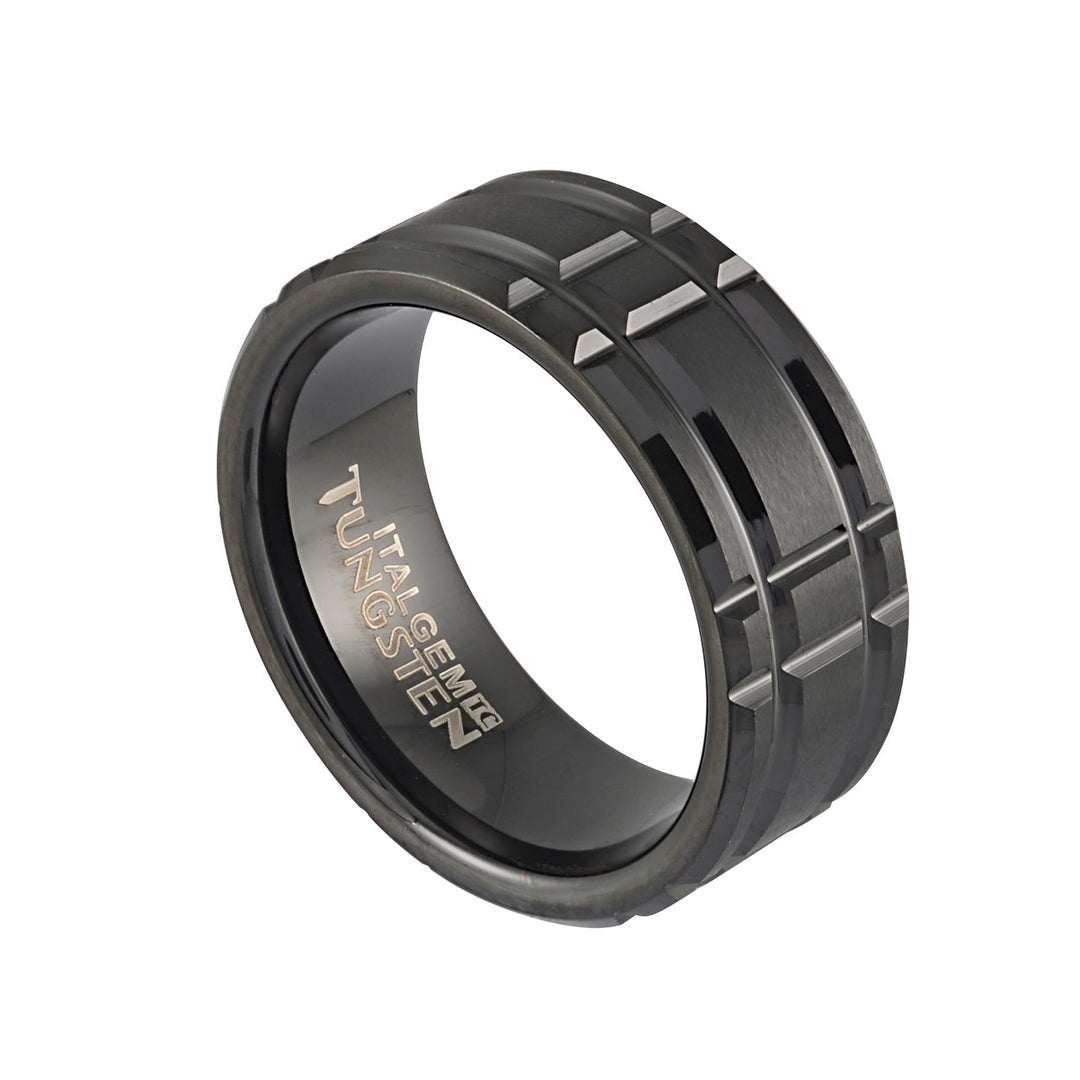 Italgem Steel Grid Cut Tungsten Ring 8mm