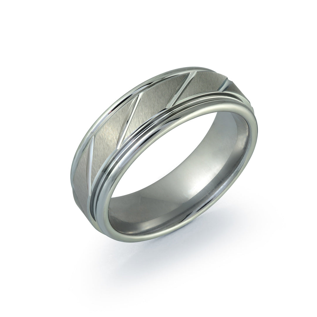 Italgem Steel Angled Diamond Cut Ring 7mm