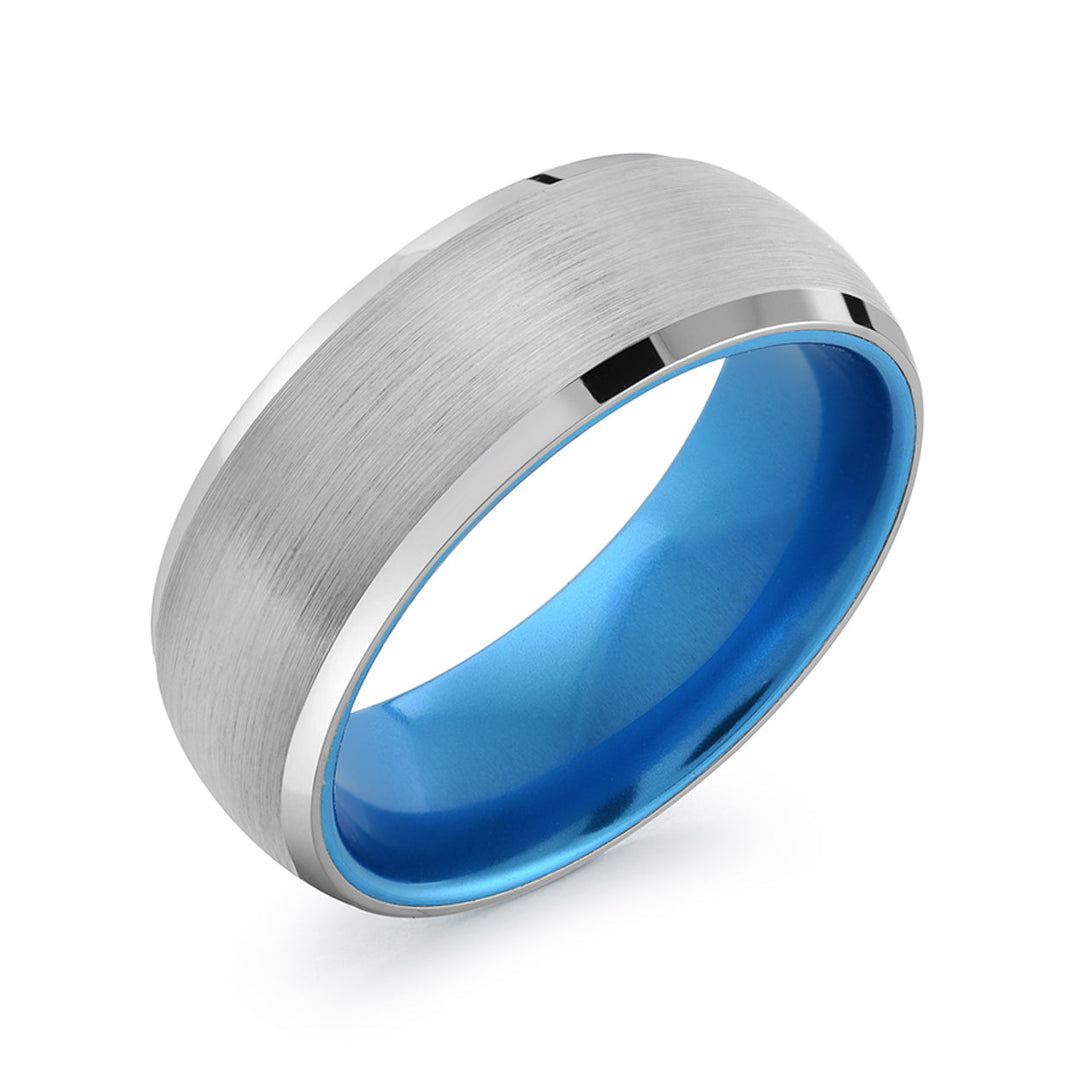 Italgem Steel Blue Core Brushed Tungsten Ring 8mm