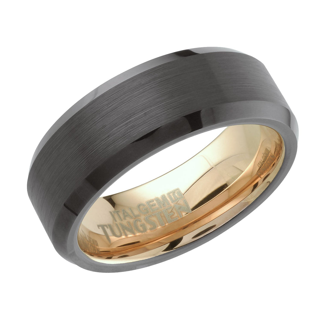 Italgem Steel Rose Core Brushed Tungsten Ring 8mm