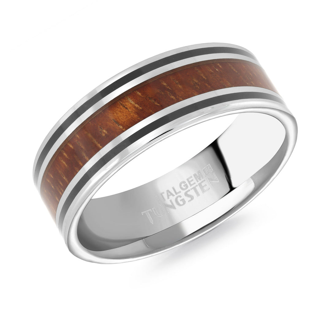 Italgem Steel Striped Timber Ring 8mm