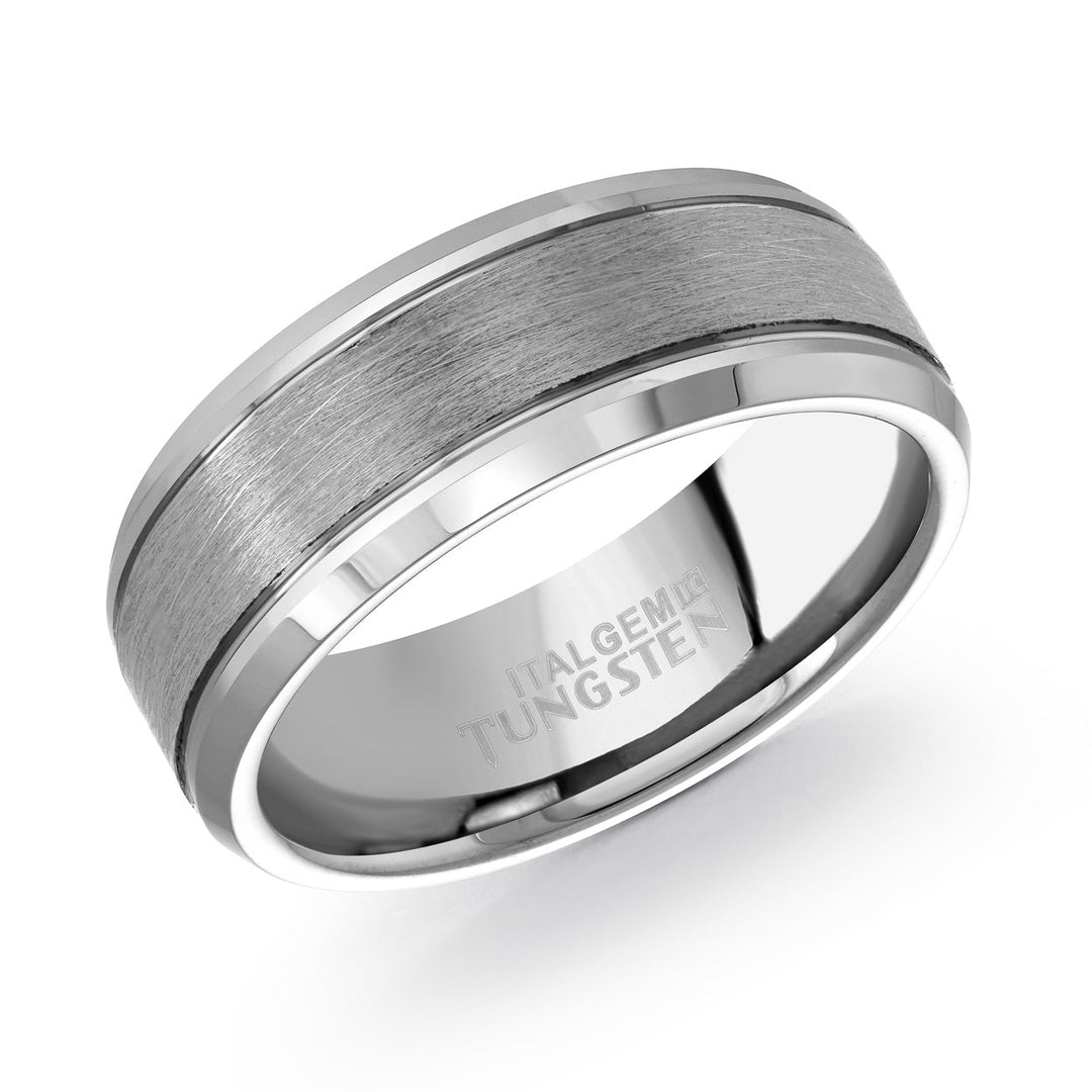 Italgem Steel Beveled Dual-Finish Tungsten Band 8mm