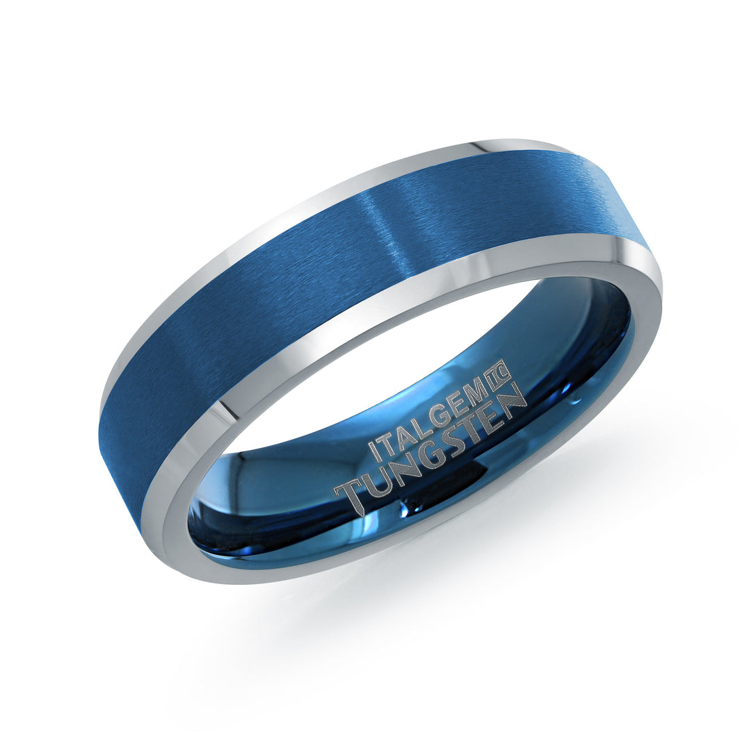 Italgem Steel Blue Dual-Finish Tungsten Ring 6mm