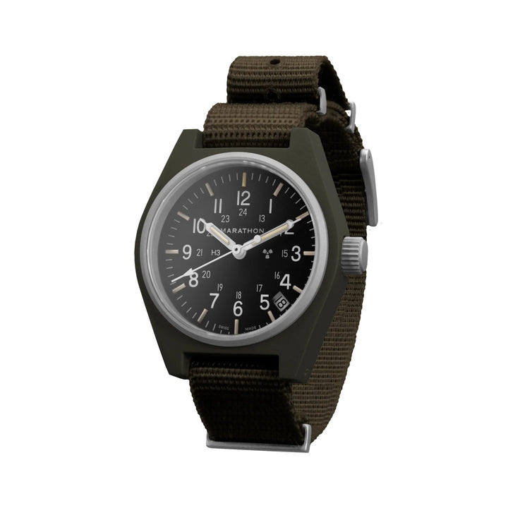 Marathon 34mm Field Quartz (GPQ-D) Sage Green Tritium on Ballistic Nyl