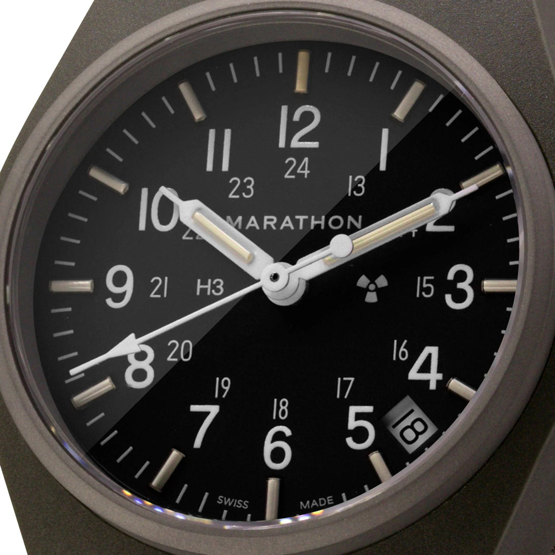 Marathon 34mm Field Quartz (GPQ-D) Sage Green Tritium on Ballistic Nyl
