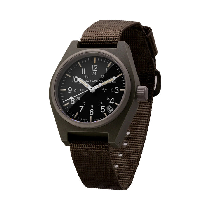 Marathon 34mm Field Quartz (GPQ-D) Sage Green Tritium on Ballistic Nyl