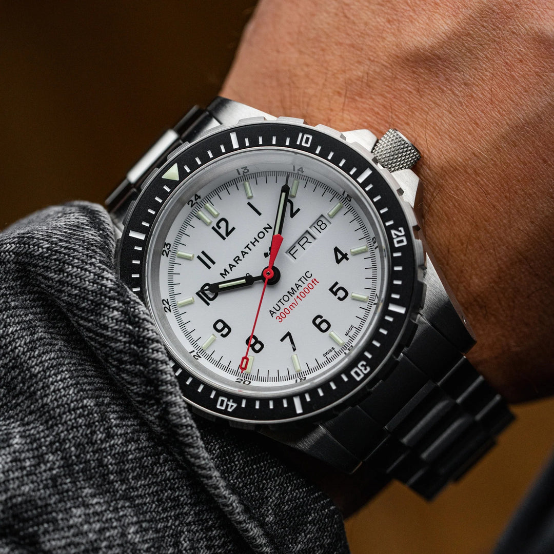 Marathon (JDD) 46mm Divers Auto day/date Arctic Tritium on Bracelet 