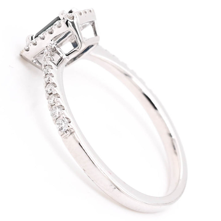 14KT White Gold 0.33CT Sapphire Halo Set Diamond Ring.