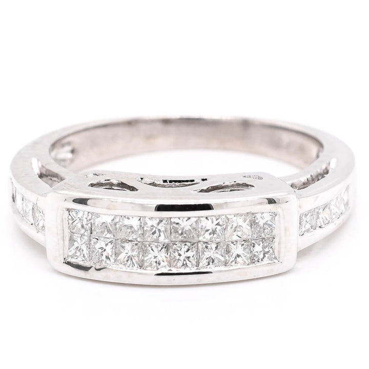 14KT White Gold 0.45CTW Princess Cut Diamond Wedding Band.
