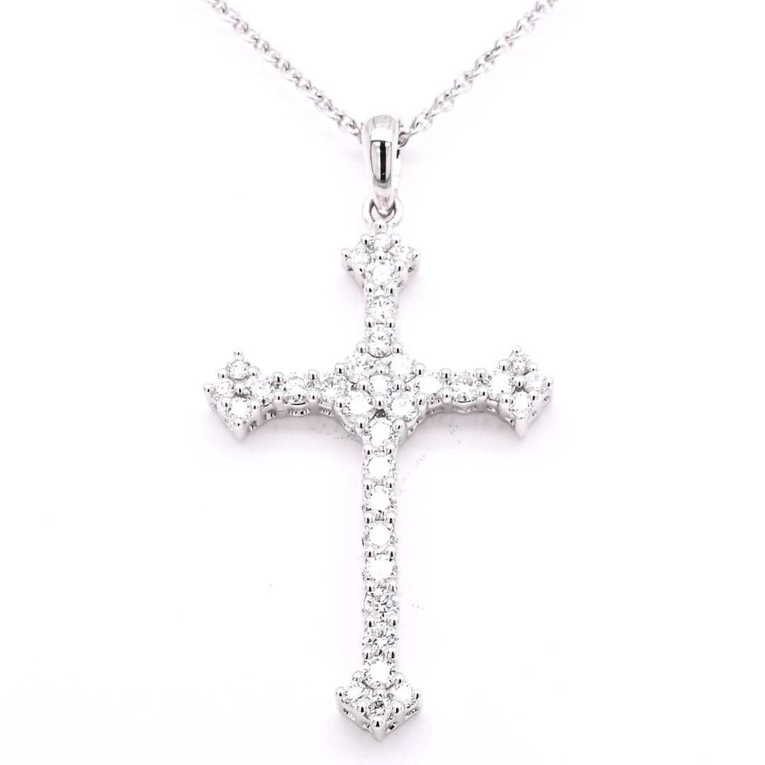 18KT White Gold 18" 0.45CTW Diamond Cross Necklace.