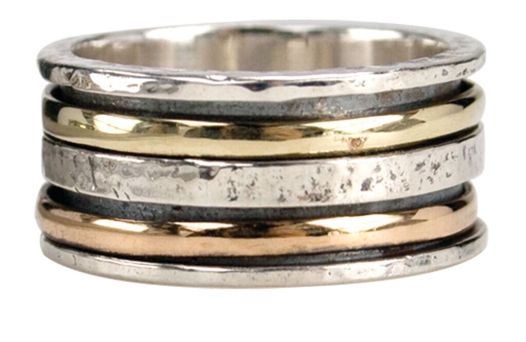 Universe Meditation Ring. Sterling Silver and 9KT Gold. Size 8.