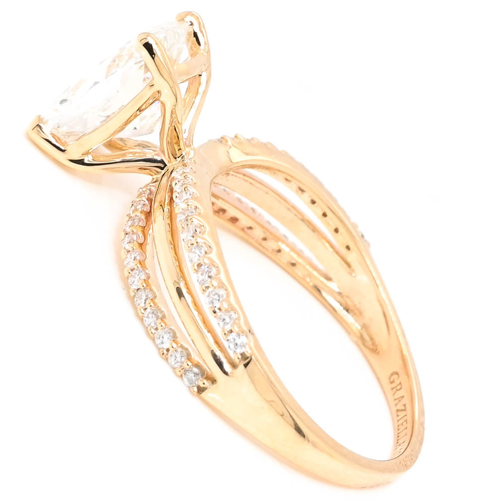 10KT Yellow Gold 2.25CTW Cushion Cut LAB Created Diamond Accent Engagement Ring.