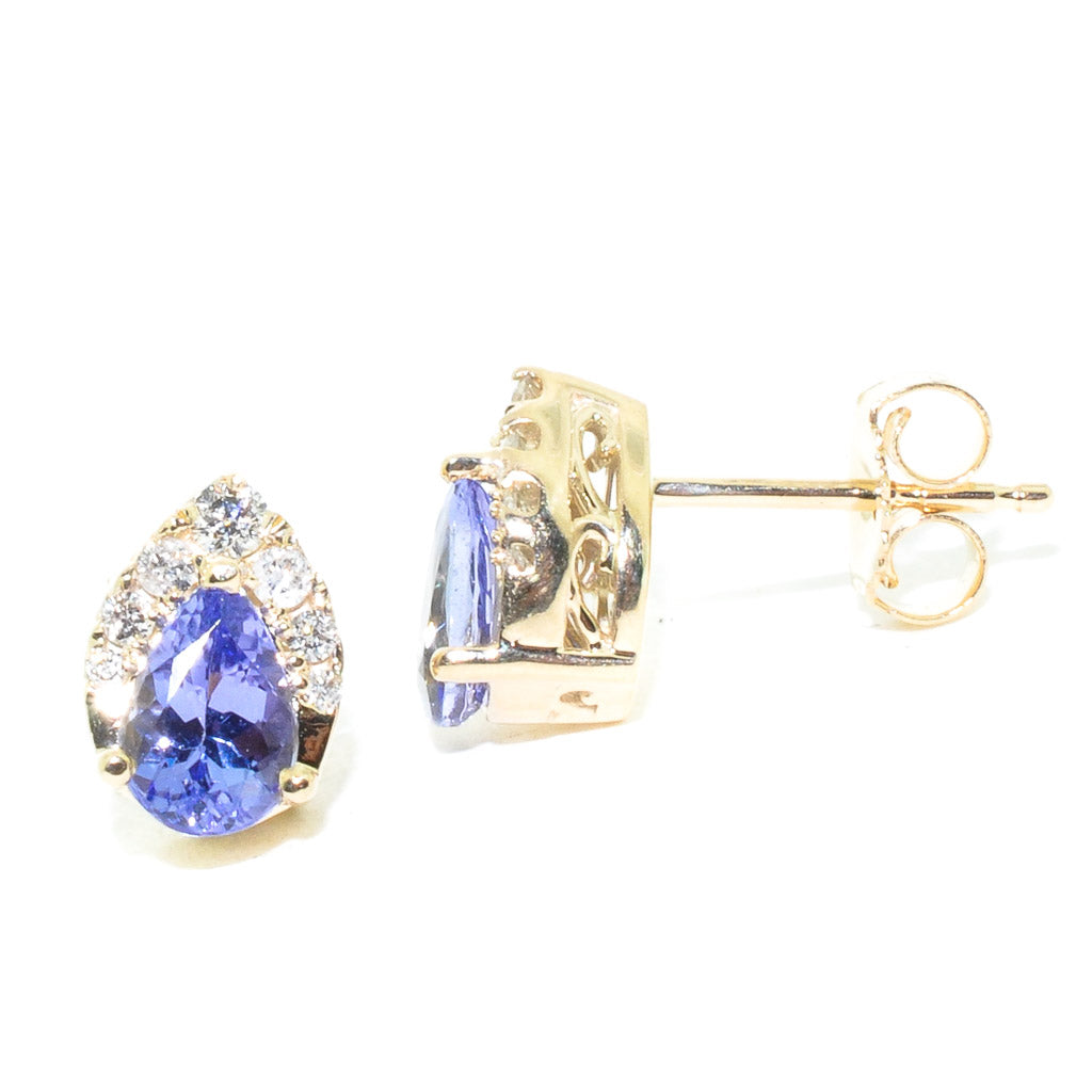 "Fire and Ice" 10KT Yellow Gold Tanzanite and 0.12CTW Canadian Diamond Earrings.