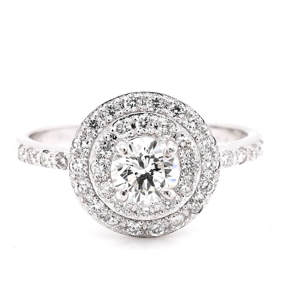 graziella 14KT White Gold 0.81CTW Round Brillinat Diamond Double Halo Set Engagement Ring