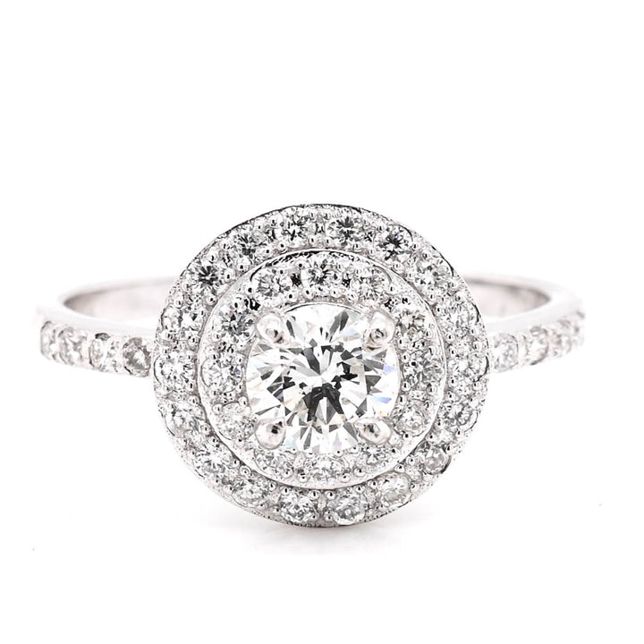 14KT White Gold 0.81CTW Round Brillinat Diamond Double Halo Set Engagement Ring.