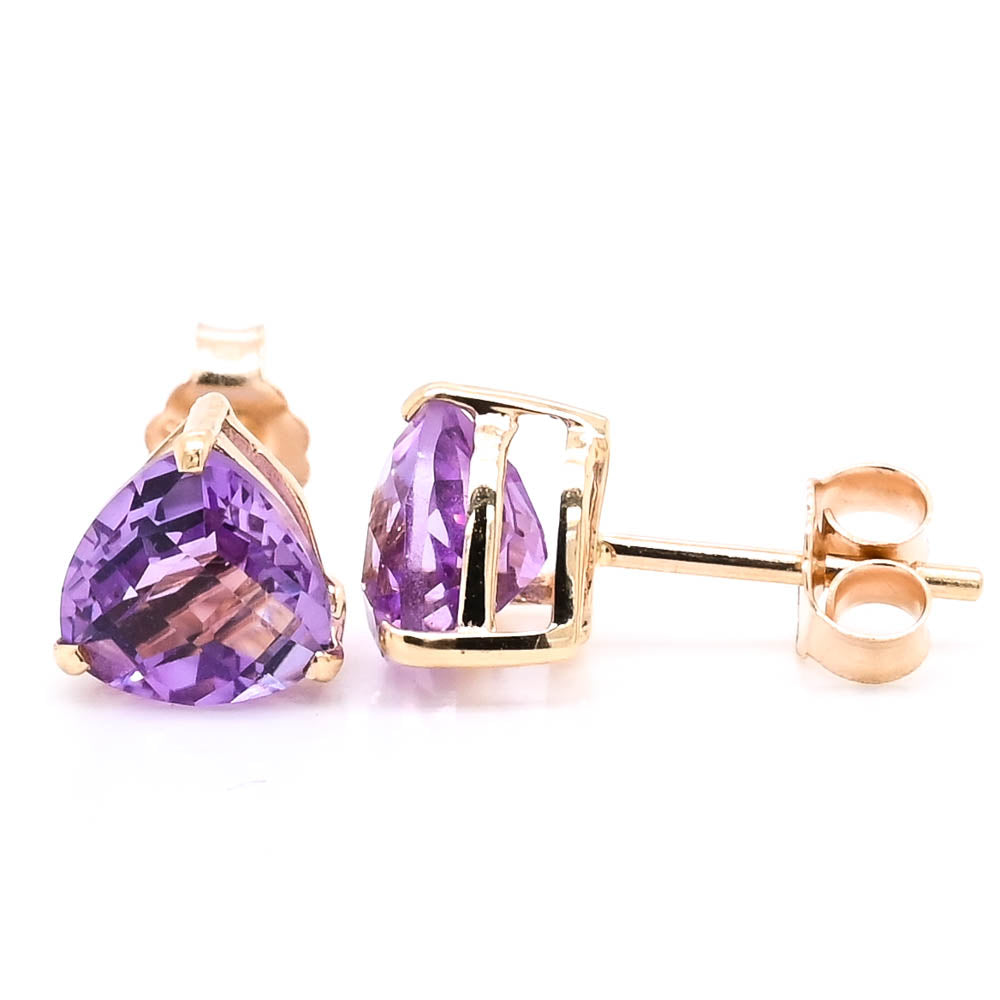 14KT Yellow Gold Trillion shape Amethyst Stud Earrings