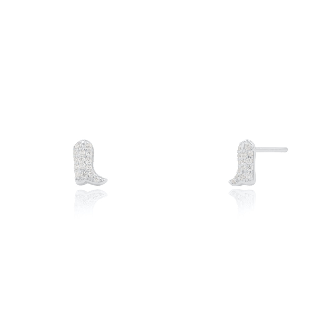 Sterling Silver CZ Pave Cowboy Boots Stud Earrings