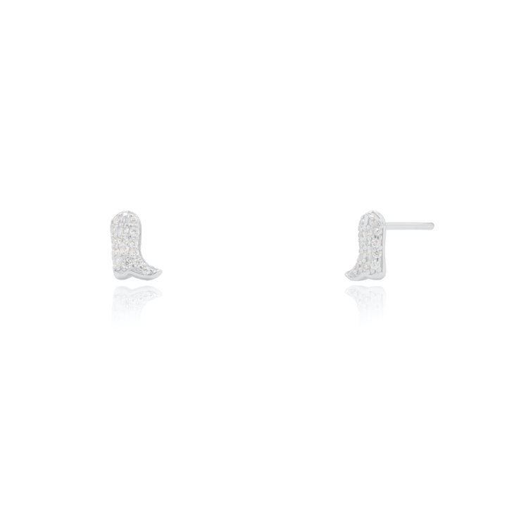 Sterling Silver CZ Pave Cowboy Boots Stud Earrings