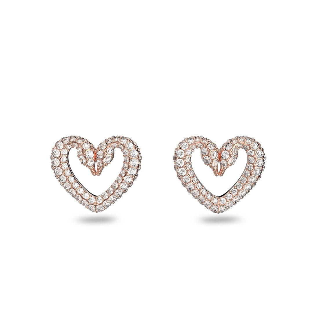 Swarovski Una stud earrings Heart, Small, White, Rose gold-tone plated.
