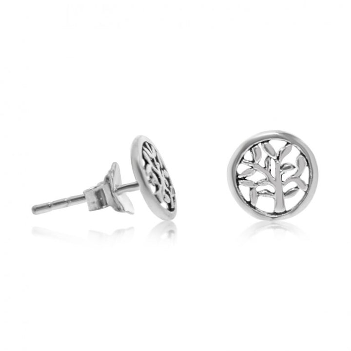 Graziella Sterling Silver Tree of Life Oval Circle Stud Earrings