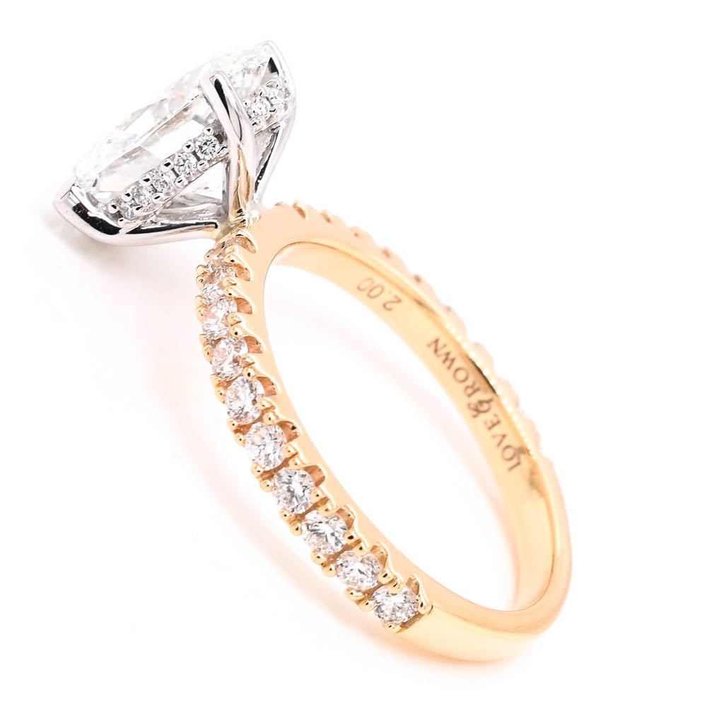 14KT Yellow & White Gold 2.60CTW Oval Shape LAB Created Diamond Engagement Ring.