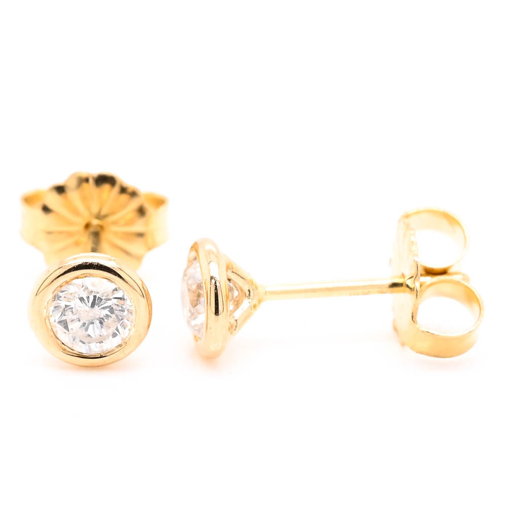 14KT Yellow Gold 0.40CTW I1 H-I Colour  Diamond Bezel Set Stud Earrings.