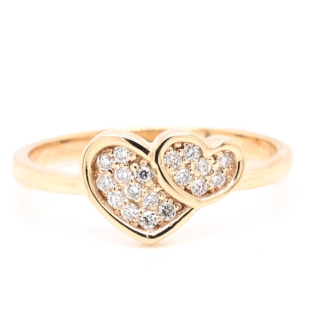 14KT Yellow Gold 0.14CTW Double Heart Diamond Ring.