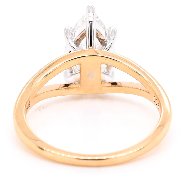 14KT White & Yellow Gold 2.00CT Pear Shape Lab Created Diamond Solitaire Engagement Ring.