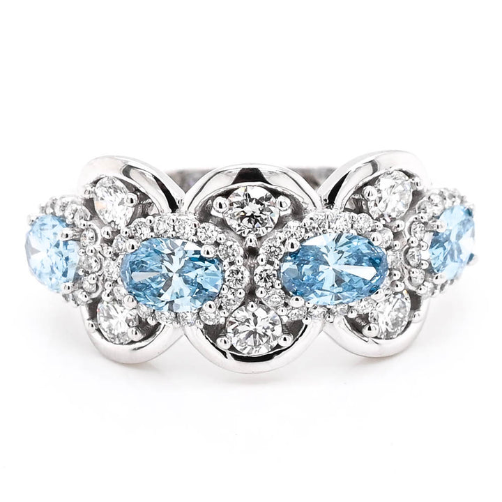 10KT White Gold 1.40CTW Fancy Blue & White LAB Created Diamond Celebration Ring.