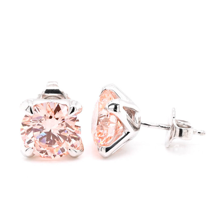 14KT White Gold 4.00CTW Round Brilliant LAB Created Fancy Pink Stud Earrings.