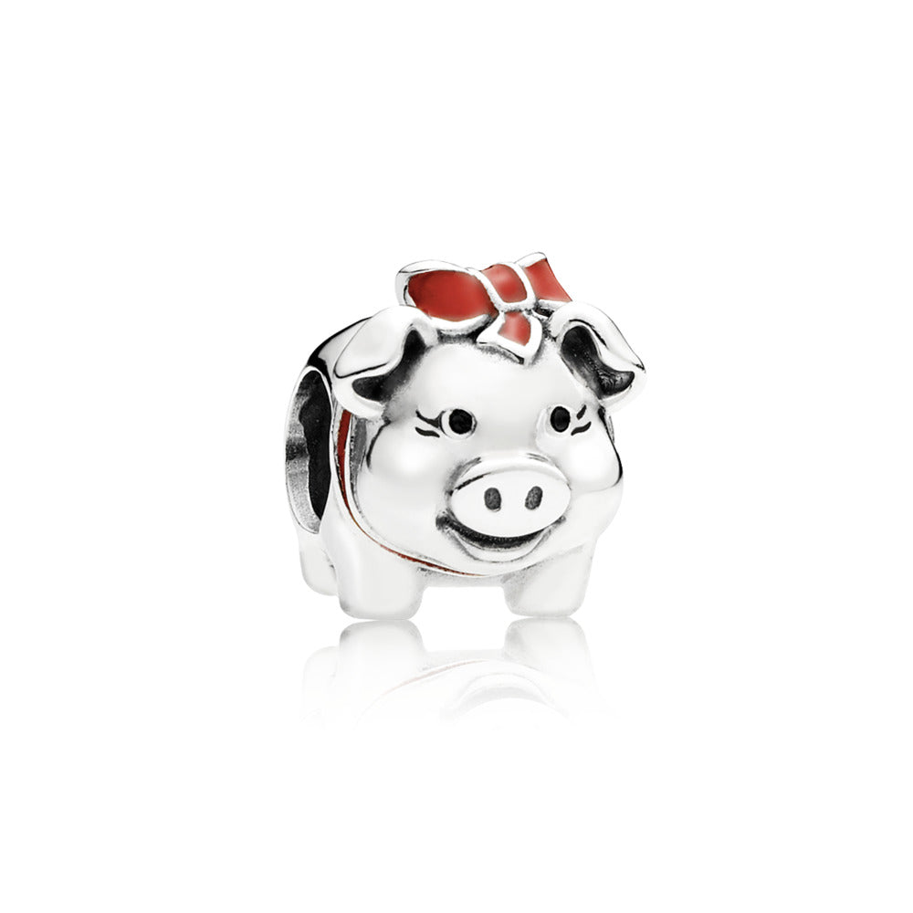 Piggy Bank, Black & Red Enamel