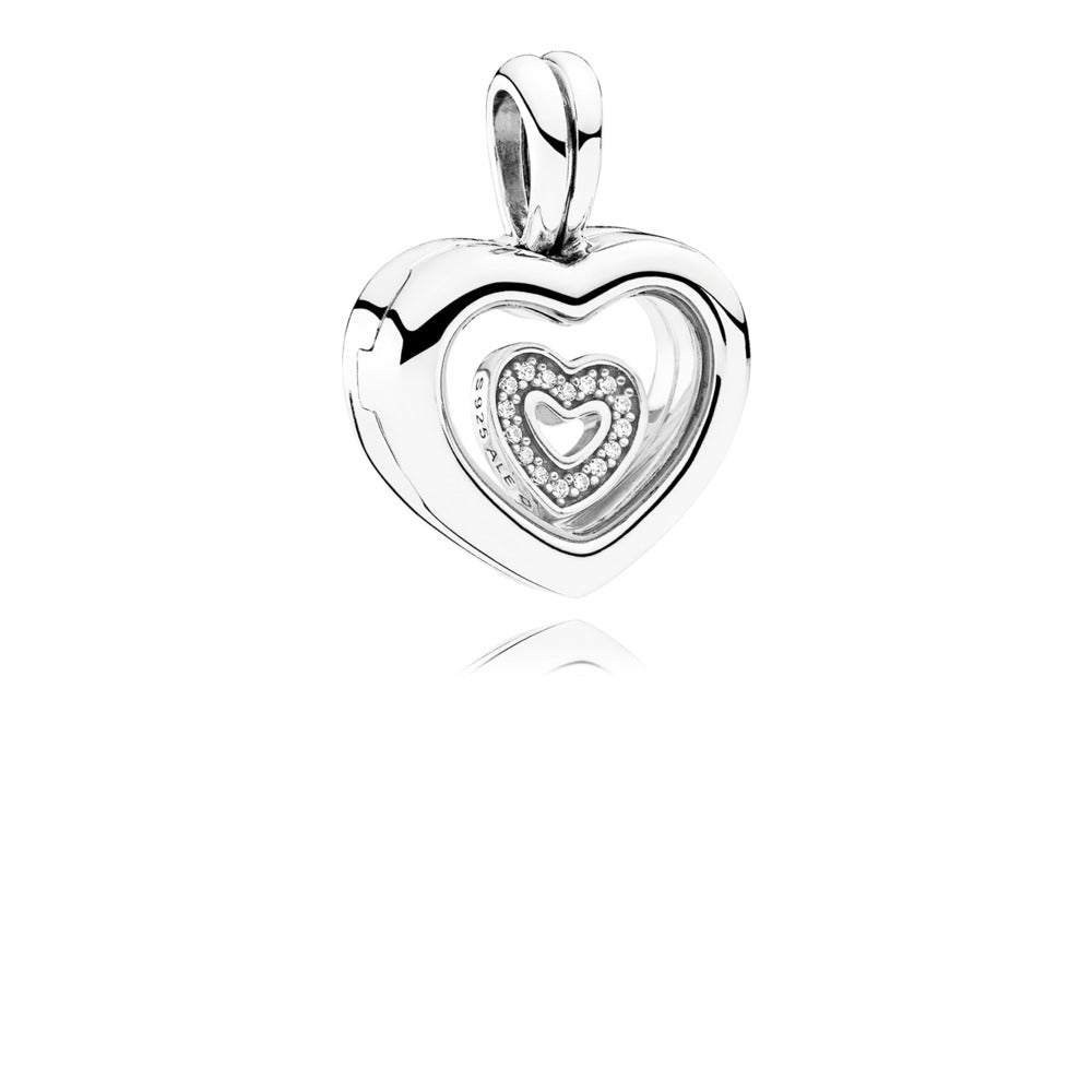 PANDORA Floating Heart Locket, Sapphire Crystal Glass& Clear CZ