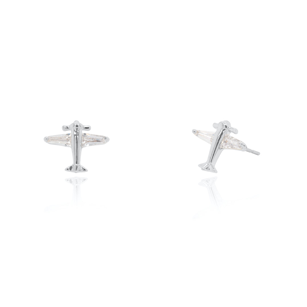 Graziella Sterling Silver C.Z Airplane Stud Earrings.