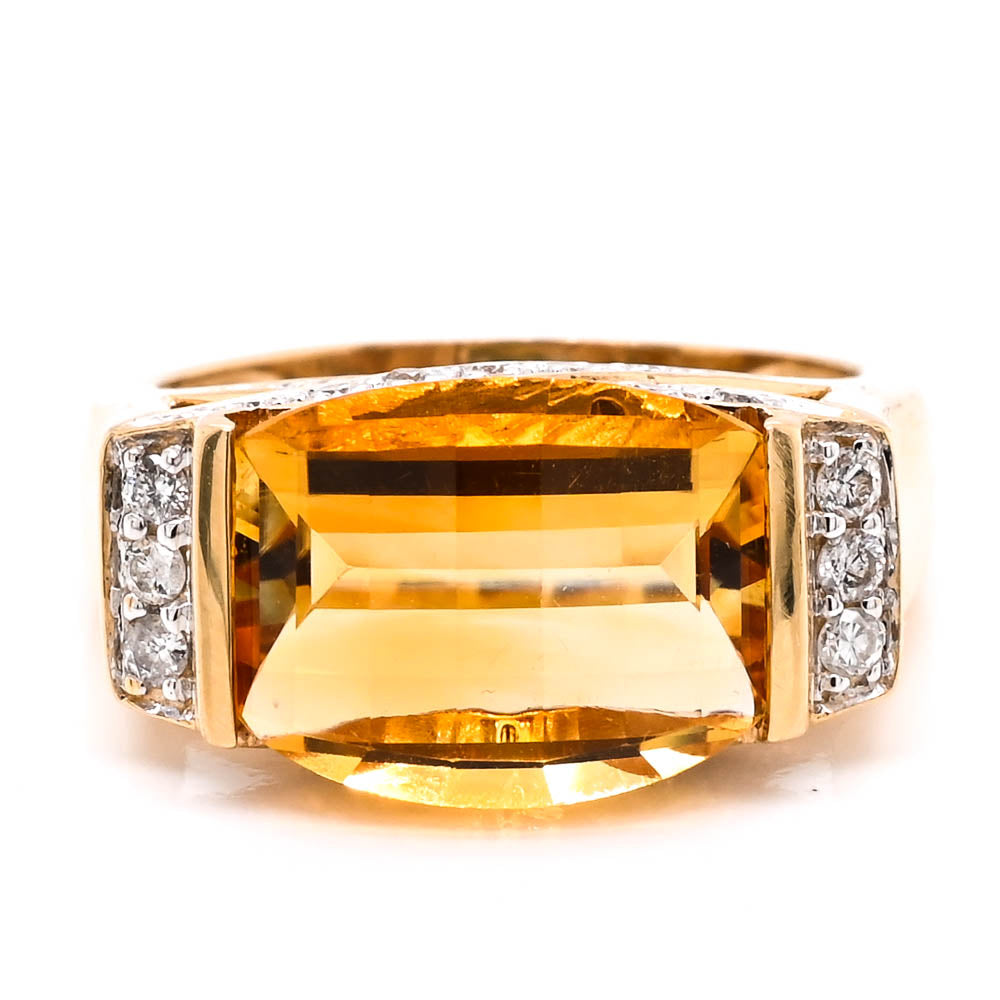 14KT Yellow Gold Citrine & Diamond Ring.
