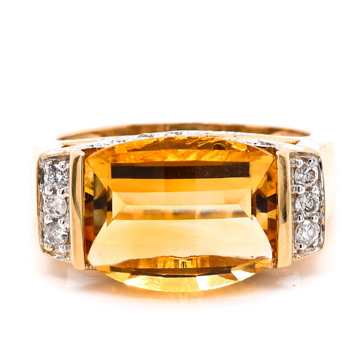 14KT Yellow Gold Citrine & Diamond Ring.