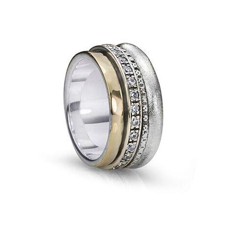Enlighten Meditation Ring. Sterling Silver, 10KT Yellow Gold, and C.Z. Size 7.