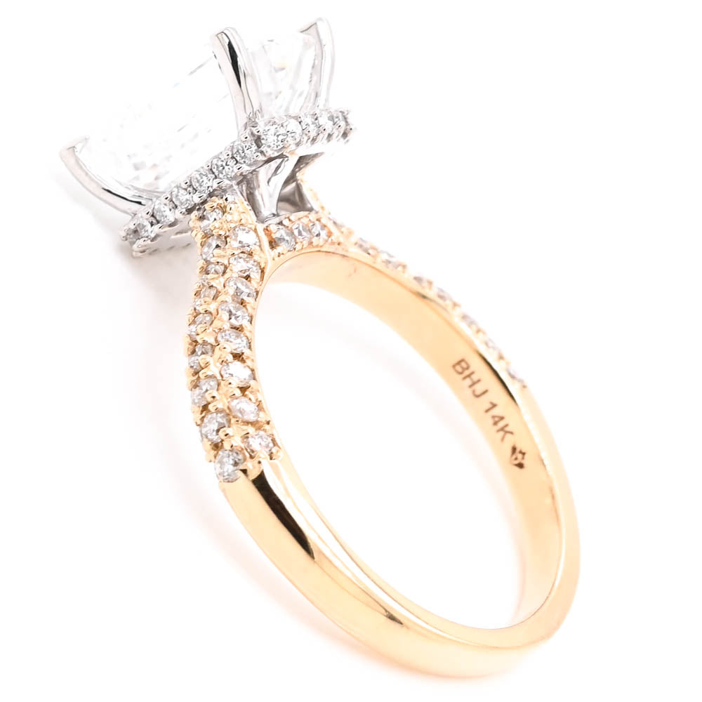 14KT Yellow Gold 3.55CTW Emerald Shape LAB Created Diamond Engagement Ring.