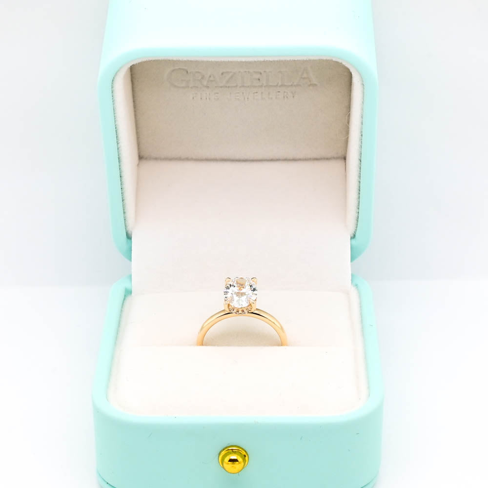 10KT Yellow  2.08CTW Oval Shape Lab Grown Diamond Hidden Halo Set Enagement Ring.