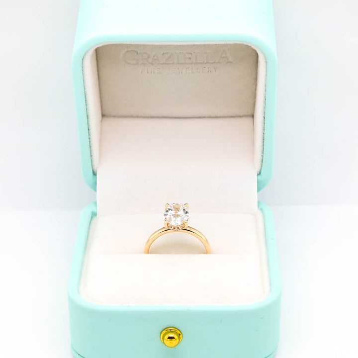 10KT Yellow  2.08CTW Oval Shape Lab Grown Diamond Hidden Halo Set Enagement Ring.