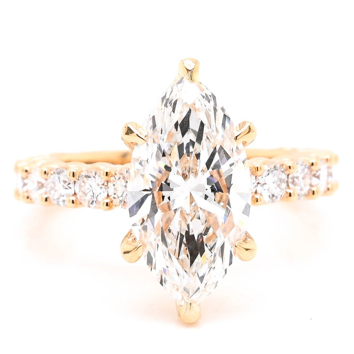 14KT Yellow Gold 4.00CTW Marquise Shape LAB Created Diamond Engagement Ring.