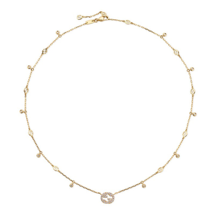 Gucci 18KT Yellow Gold 16.5" 0.25CTW Diamond Interlocking G Necklace.